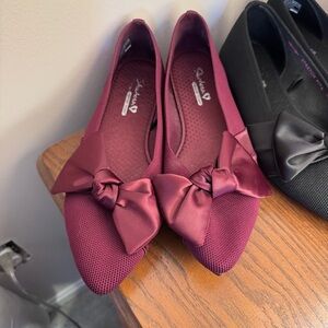 Skechers Burgundy Flats with Bow Detail 10W